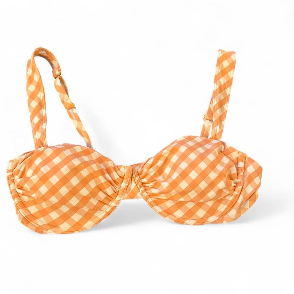 Freshwater Orange Gingham Bikini Top NWT Size L